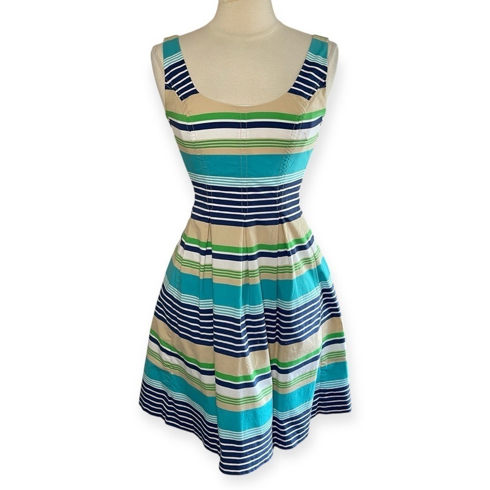 9 & Co. Y2K Coastal Nautical Stripe Fit & Flare Cotton Mini Dress, Size 6